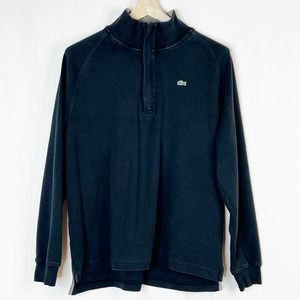 Lacoste Stand Up Collar Long Sleeve Shirt Sz 8  3XL Black Cotton Pullover FADED